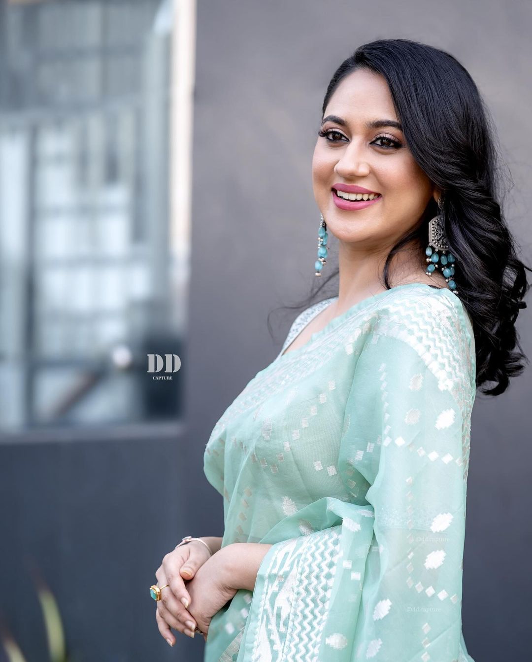 Malayalam Actress Miya George Images in Light Green Saree